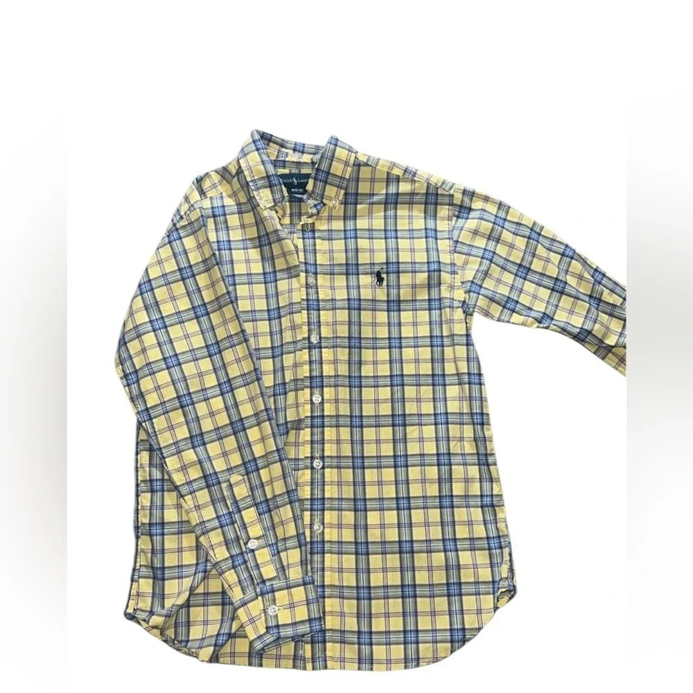 Boys Ralph Lauren yellow and blue plaid dress top M(10-12)